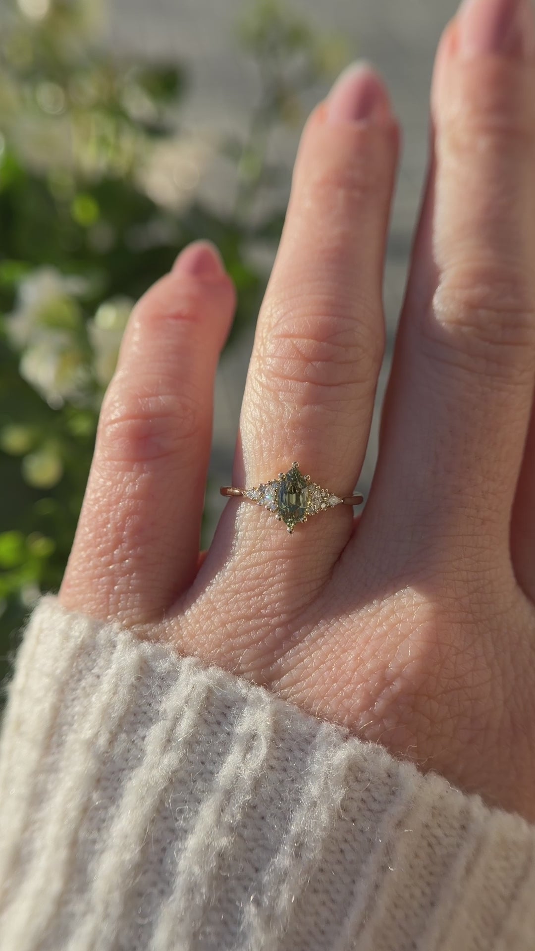 The Mini Maeve Ring | 0.69 CT Marquise Cut Light Green Sapphire