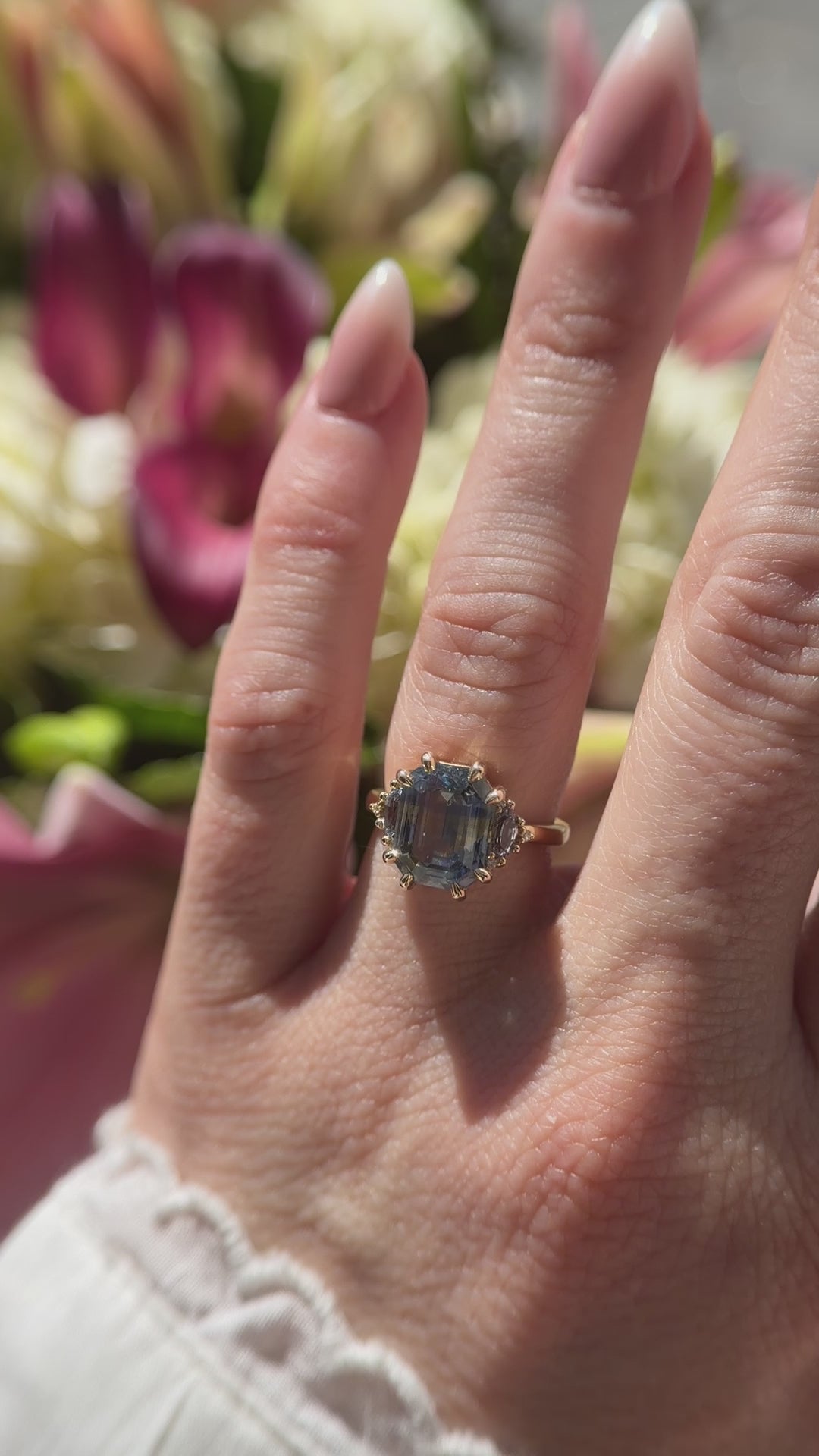The Low Maren Ring | 6.21 CT Emerald Cut Bicolor Blue Sapphire