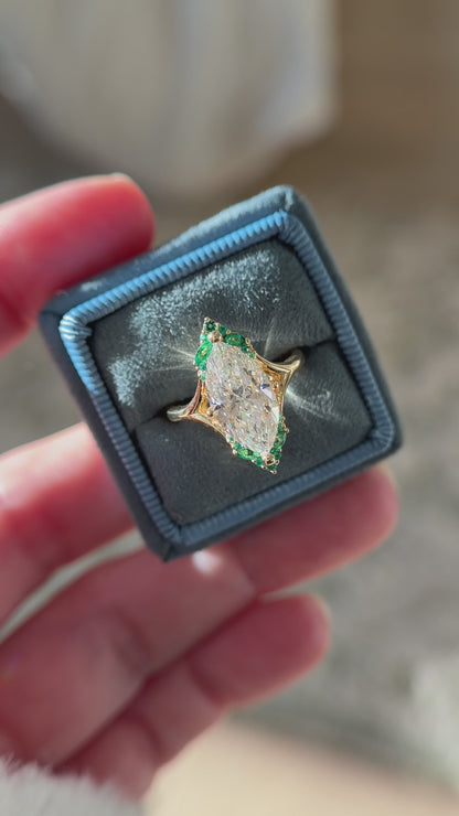The Everlight Ring | 3 CT Marquise Diamond + Emerald Accents