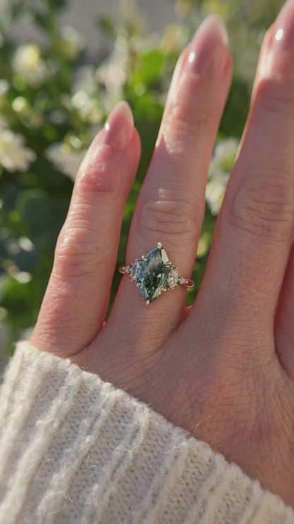 The Low Maeve Ring | 2.65 CT Marquise Green Diamond + Diamond Hidden Halo