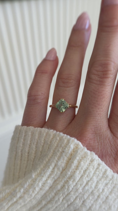 The Thalassa Ring | 2.01 CT Square Radiant Mint/Sage Green Tourmaline + Hidden Halo