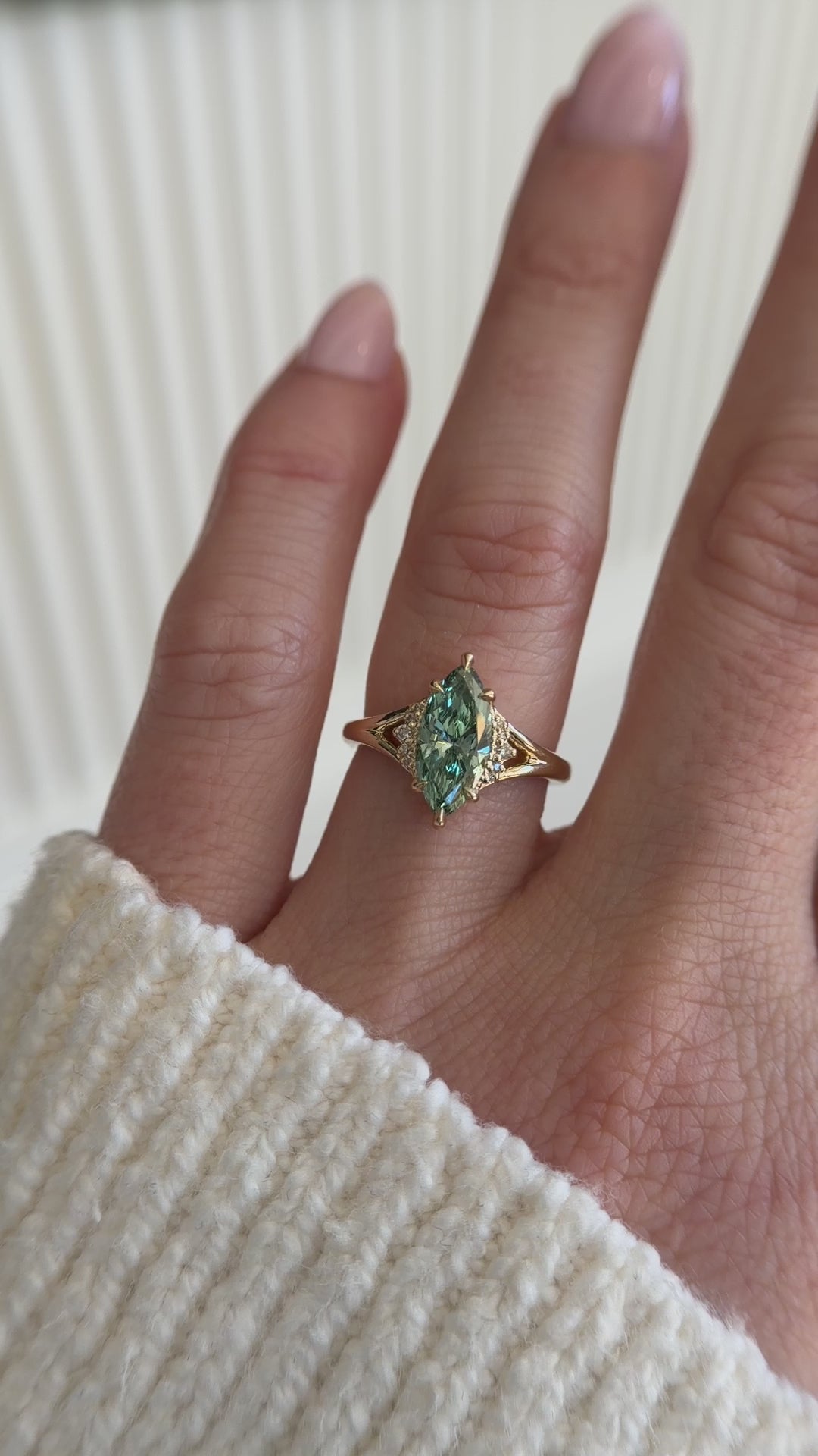 The Serendipity Ring | 1.59 CT Marquise Cut Green Diamond