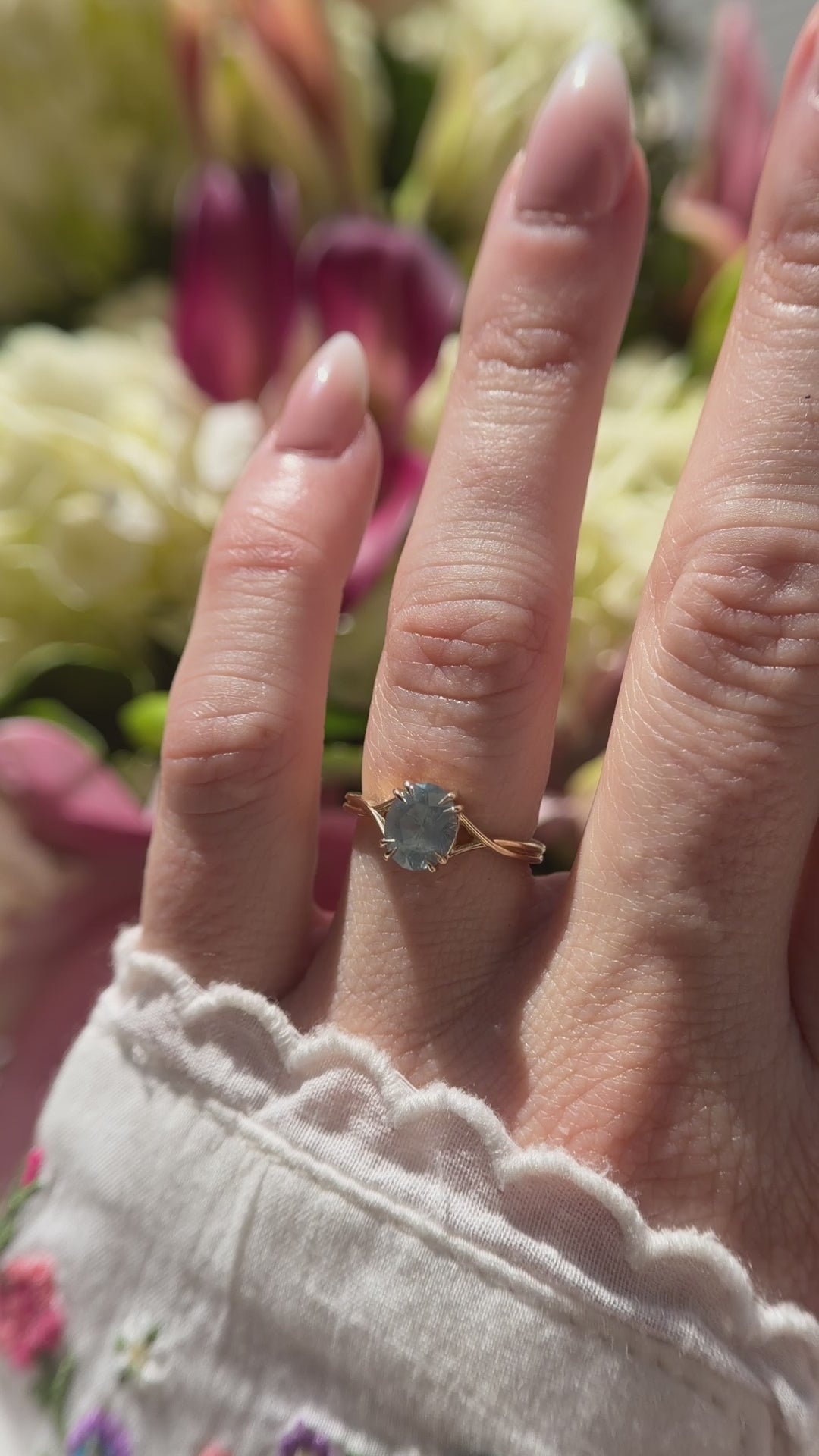 The Fates Ring | 1.97 CT Oval Opalescent Light Blue Sapphire