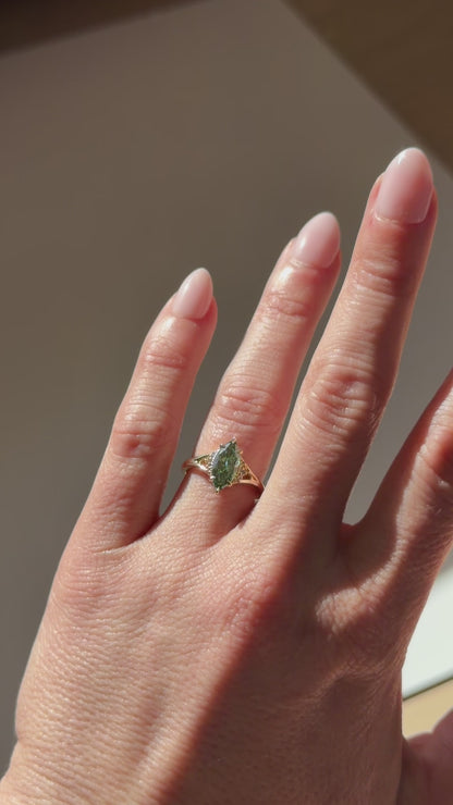 The Serendipity Ring | 1.59 CT Marquise Cut Green Diamond