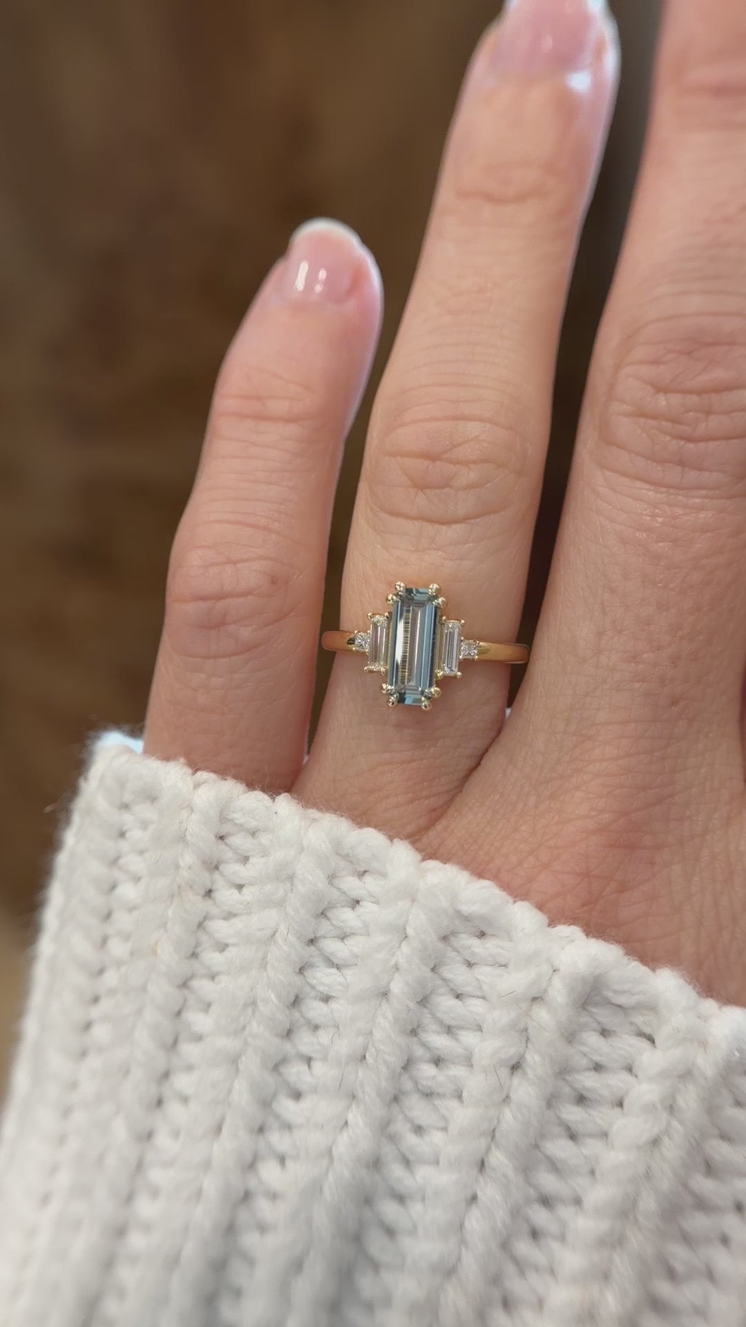 The Mira Ring | 1.18 CT Emerald Cut Pale Teal Sapphire