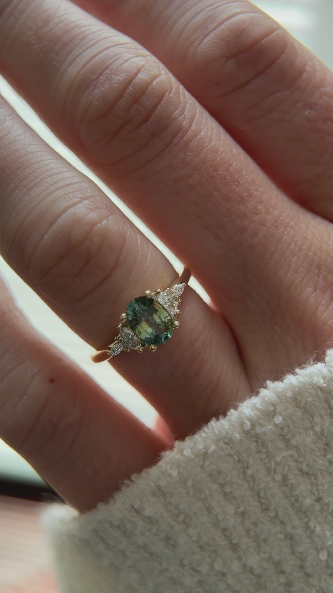 The Maeve Ring  - 1.11 CT Oval Teal Bi-color Montana Sapphire