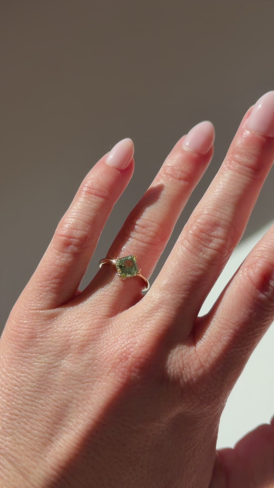 The Thalassa Ring | 2.01 CT Square Radiant Mint/Sage Green Tourmaline + Hidden Halo