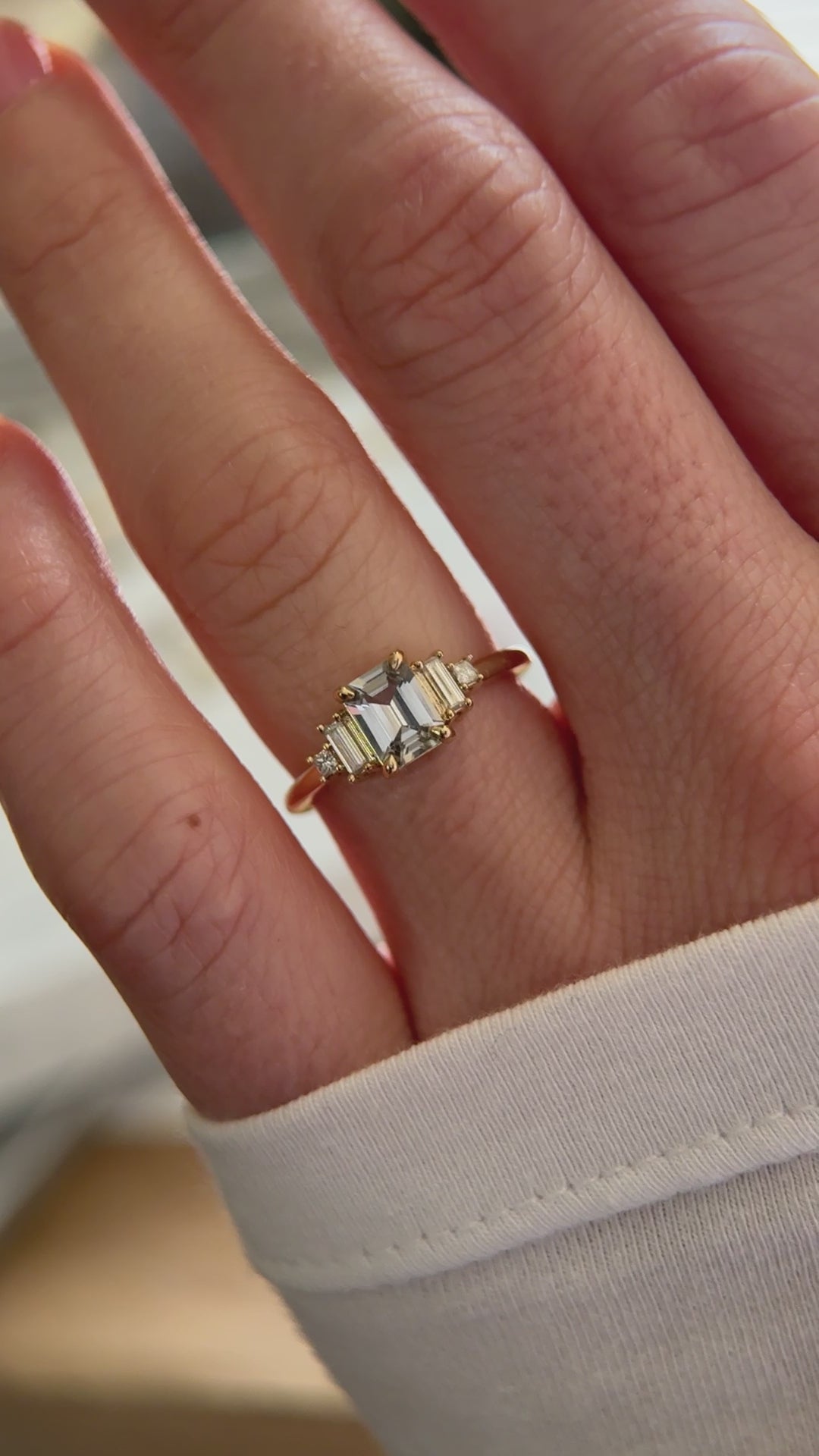 The Mira 0.87 CT Emerald Cut Steel Blue/Green Sapphire Ring
