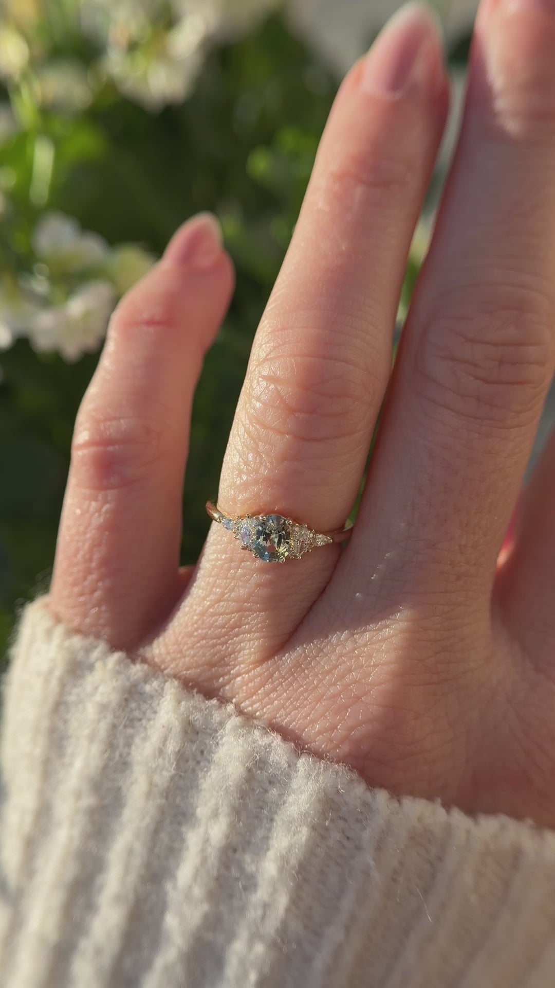 The Mini Maeve Ring | 0.71 CT Oval Bicolor Light Mint Blue Sapphire