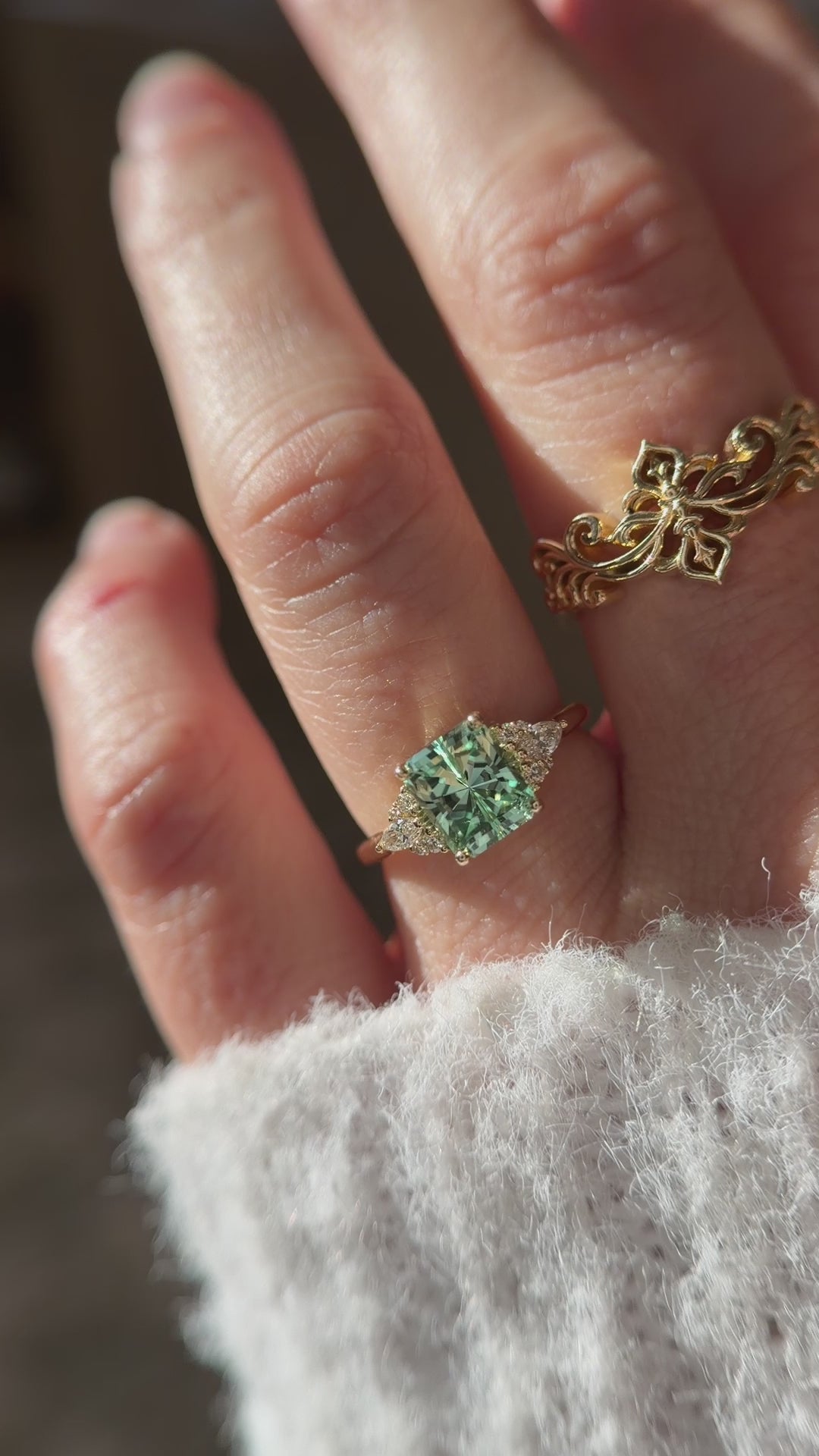 The Aya Ring | 2.05 CT Radiant Seafoam Blue Tourmaline