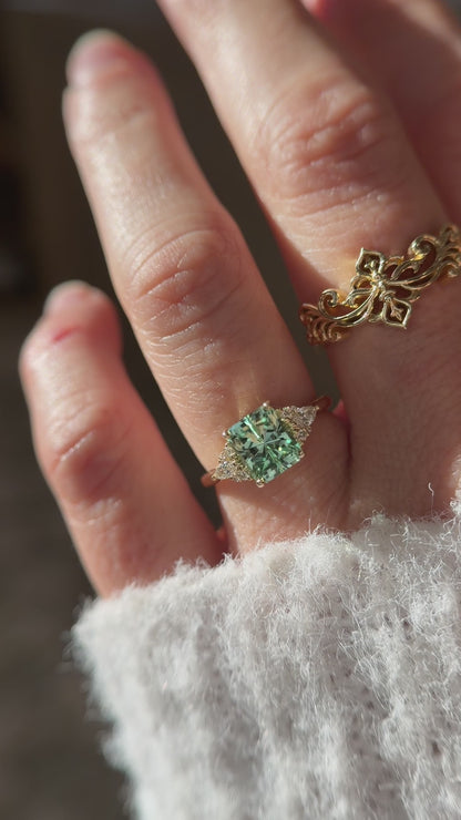 The Aya Ring | 2.05 CT Radiant Seafoam Blue Tourmaline