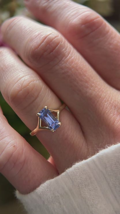 The Riven Ring - 1.82 CT Emerald Cut Blurple Sapphire