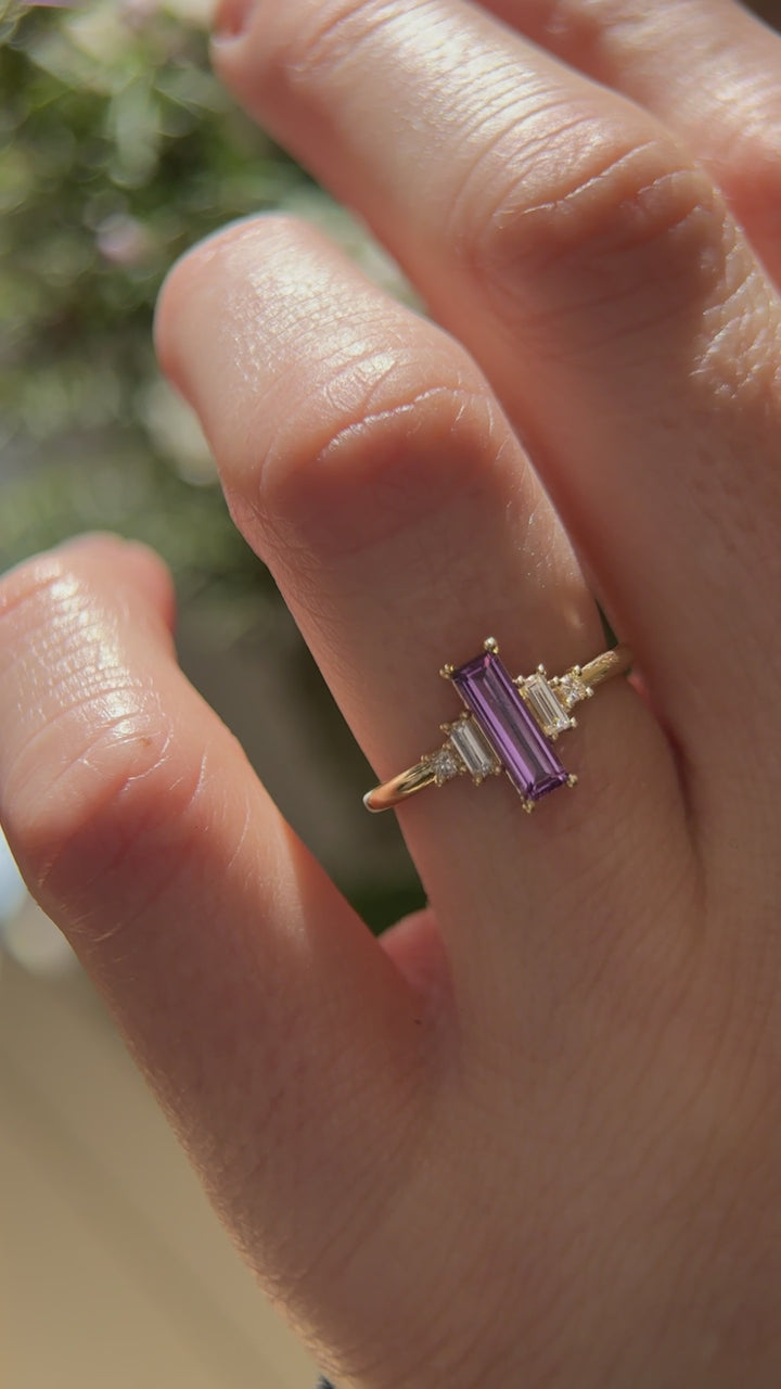 The Mira 0.86 CT Purple Baguette Sapphire Ring