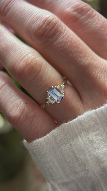 The Mira Ring - 1.4 CT Emerald Cut Periwinkle Bi-Color Sapphire