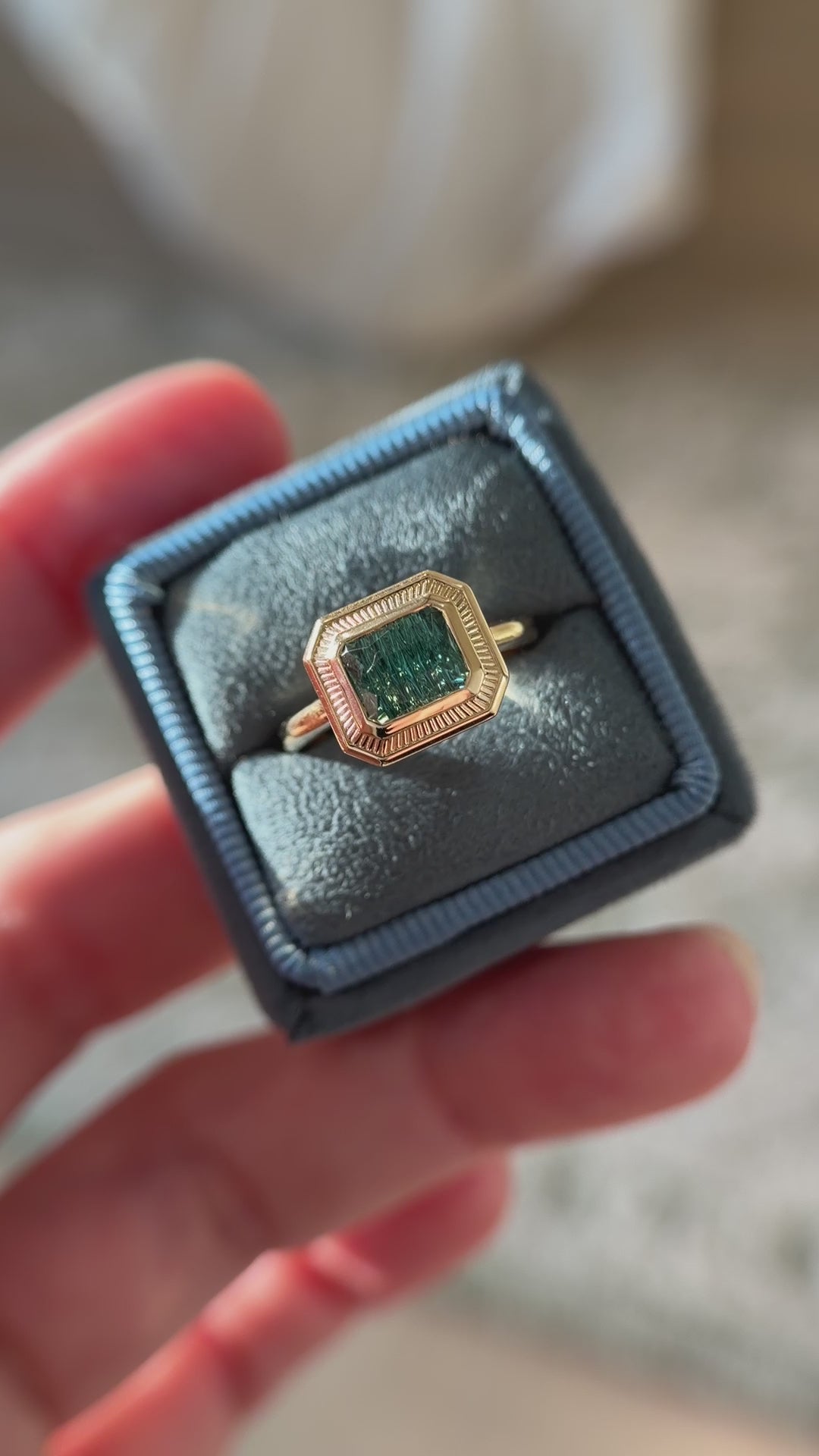 The Olympia Ring | 1.57 CT Rectangular Concave Cut Blue Tourmaline