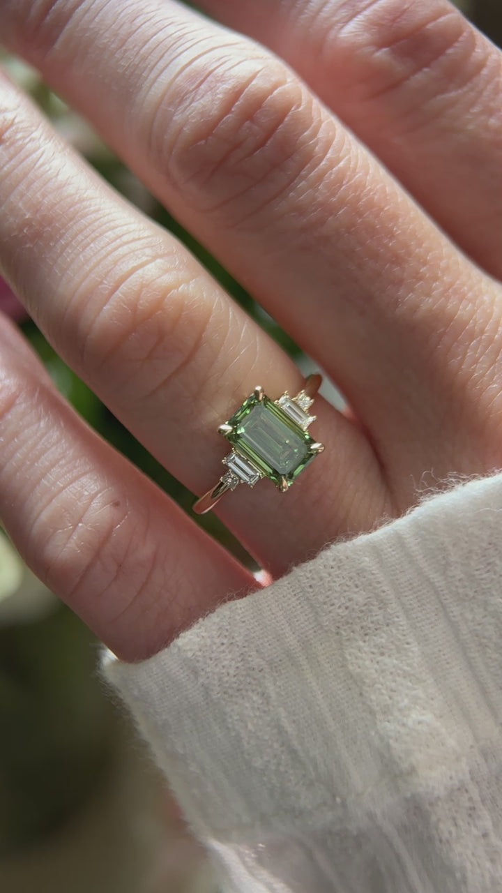 The Mira Ring - 2 CT Emerald Cut Green Lab Diamond