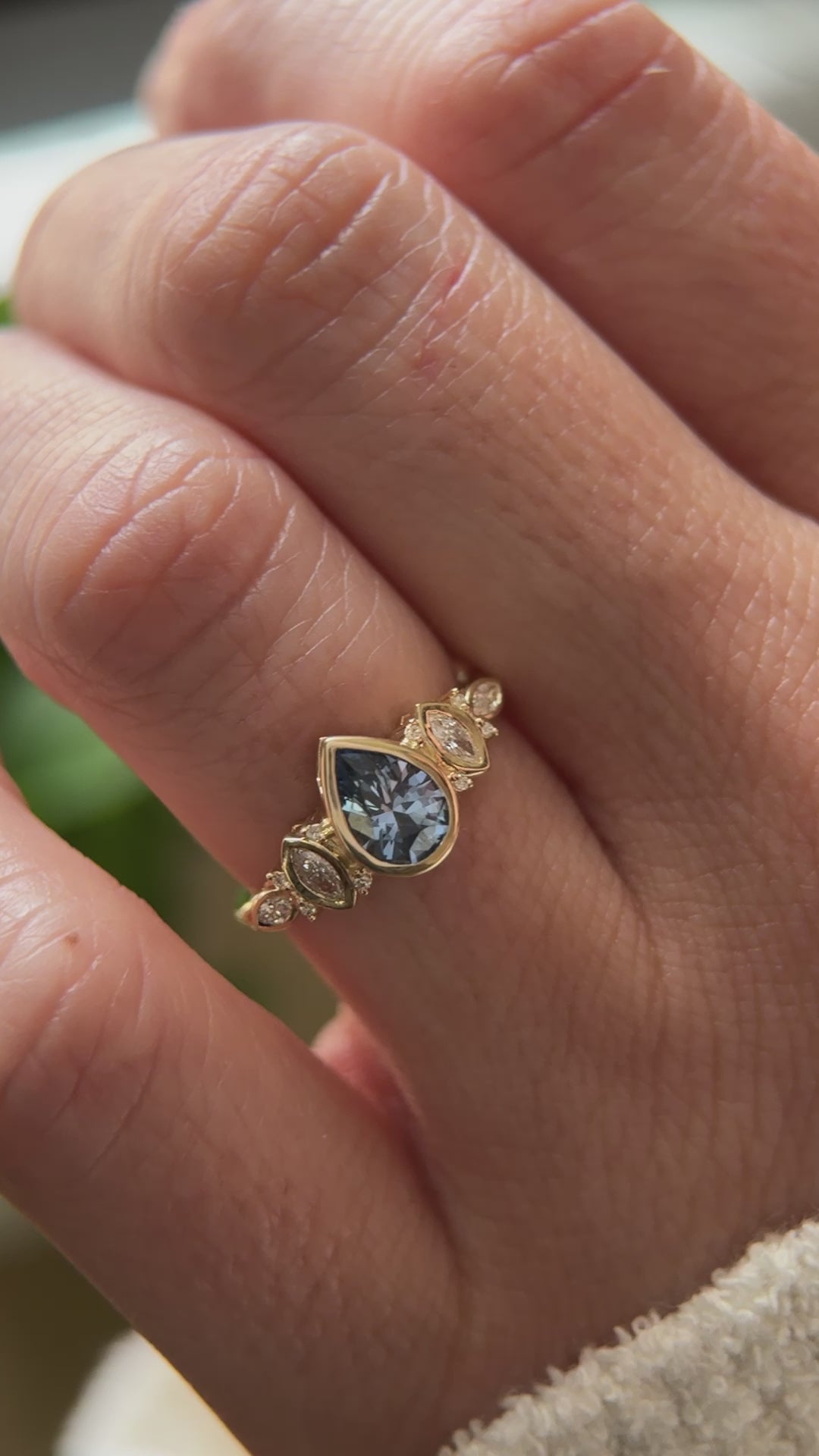 The Bezel Maeve Ring - 0.9 CT Pear Blue Sapphire