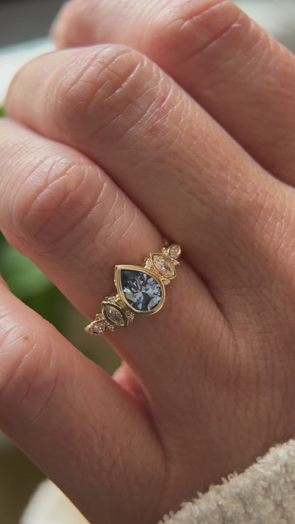 The Bezel Maeve Ring - 0.9 CT Pear Blue Sapphire