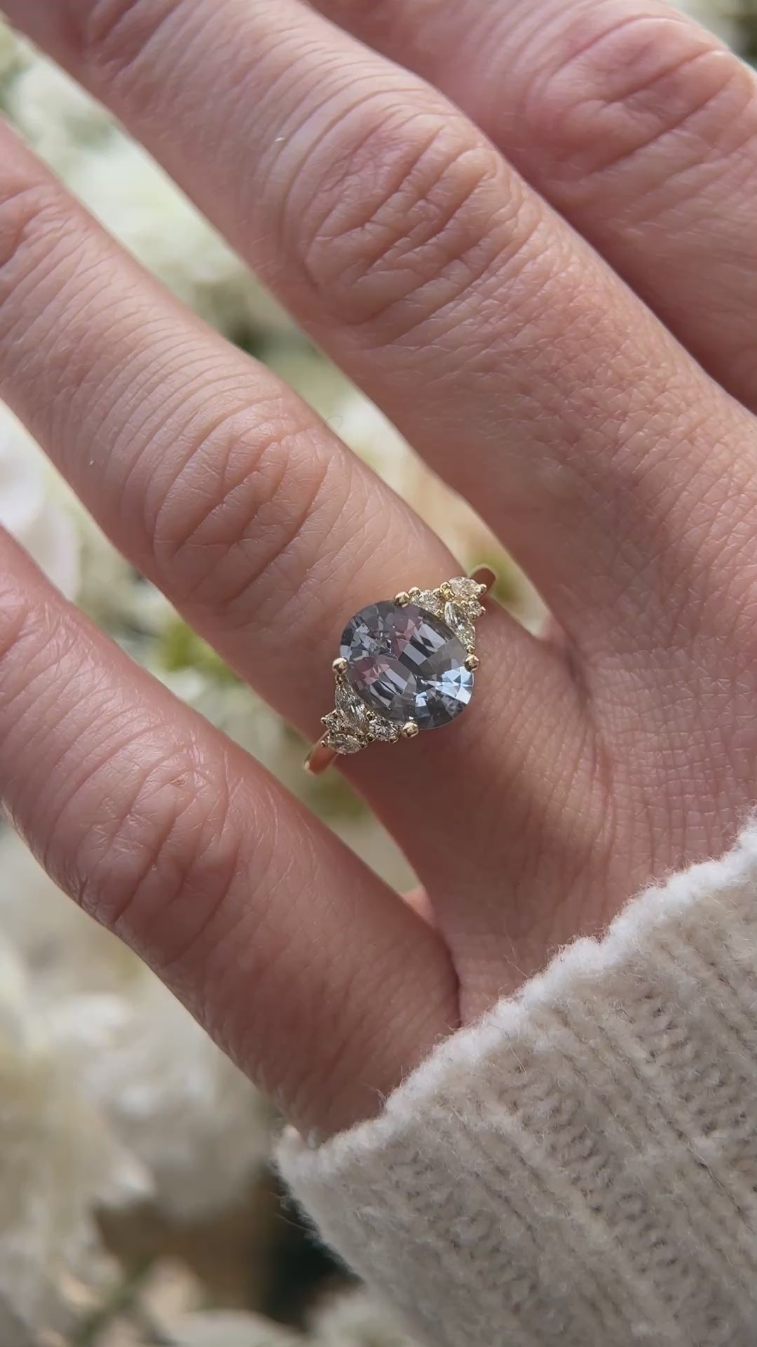 The Laurel Ring | 2.73 CT Oval Silver Blue Sapphire