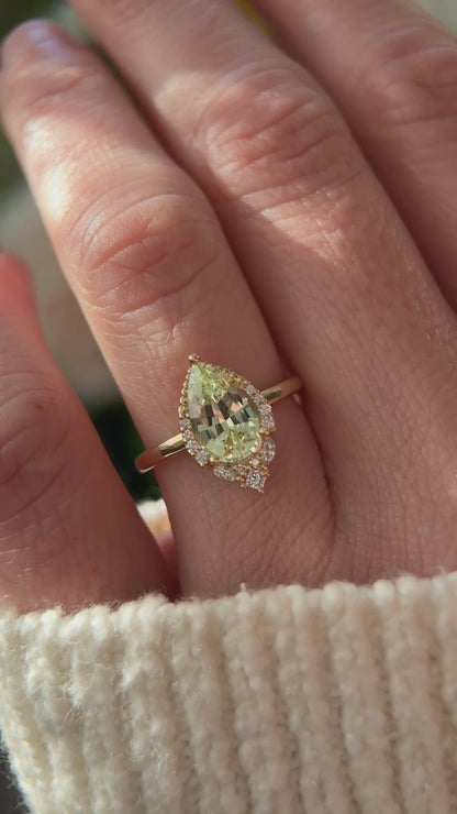 The Charlotte Ring | 2.56 CT Pear Yellow Chrysoberyl