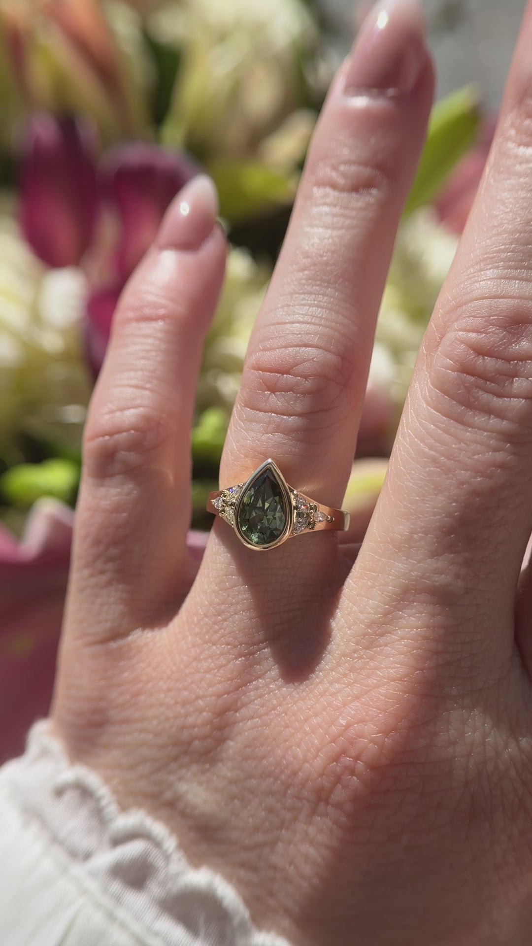 The Daylight Ring | 1.72 CT Pear Forest Green Sapphire