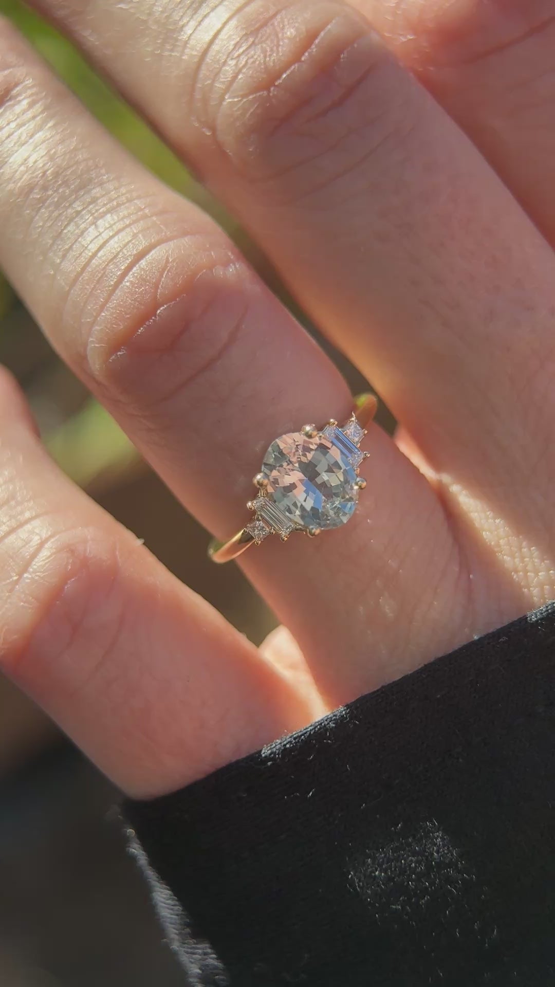 The Mira Ring | 1.77 CT Oval Pastel Minty Steel Blue Sapphire