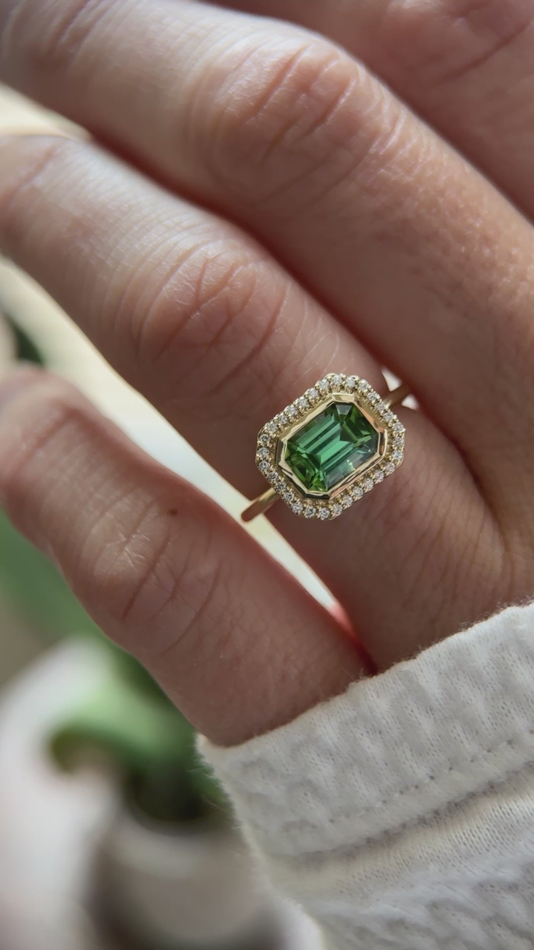 The Gardenia Ring - 1.44 CT Emerald Cut Apple Green Tourmaline