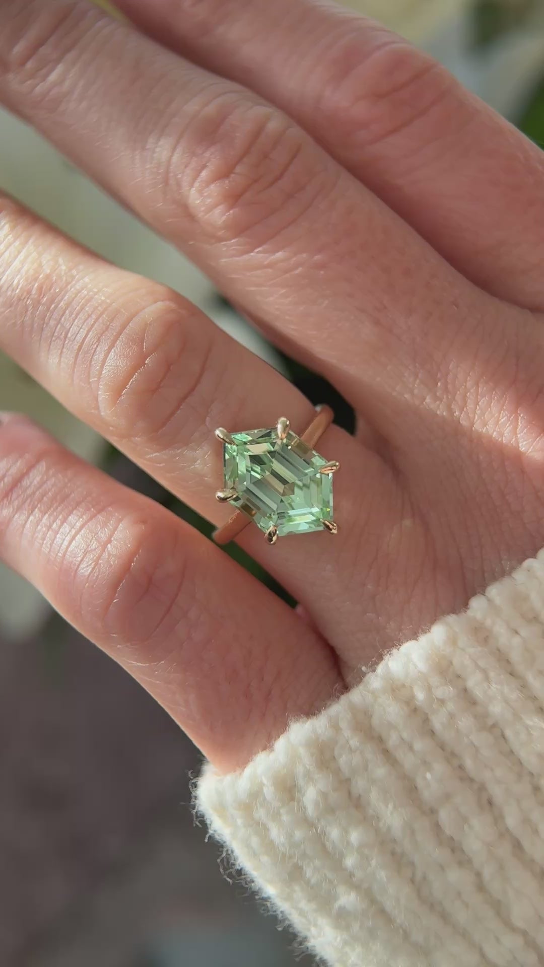 The Solitaire Ring | 5.78 CT Elongated Hexagon Mint Green Tourmaline
