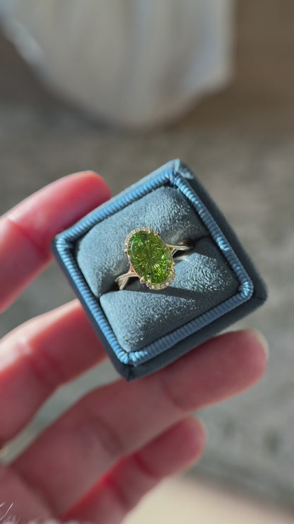 The Fates Ring - Half Halo | 4.35 Oval Starbrite™ Green Tourmaline