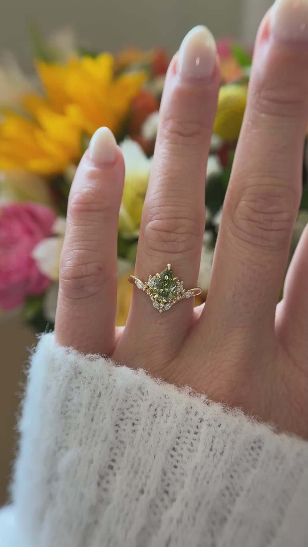 The Aurora Ring | 1.28 CT Pear Green Diamond