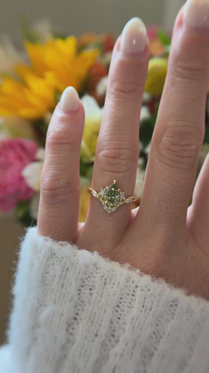 The Aurora Ring | 1.28 CT Pear Green Diamond