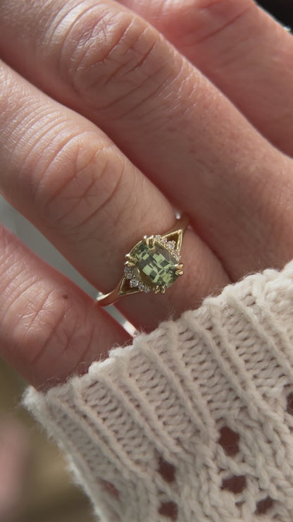 The Serendipity Ring - 1.6 CT Cushion Green Sapphire