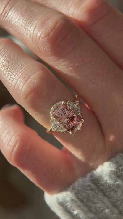 The Maren Halo Ring | 2.96 Rectangular Starbrite™ Pink Tourmaline