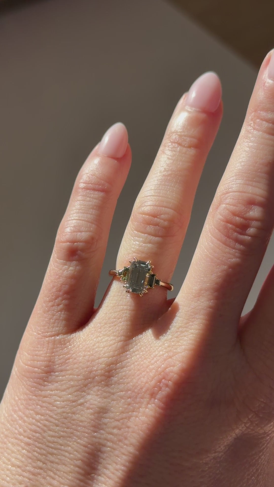 The Mira Ring | 2.98 CT Emerald Cut Steel/Green Sapphire