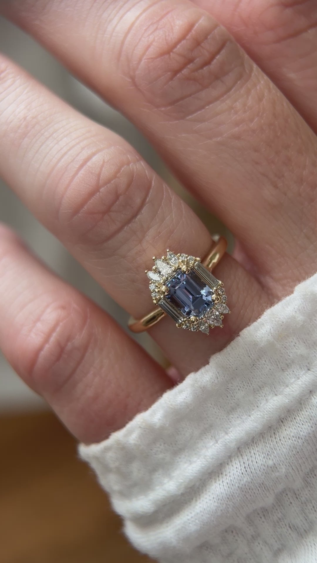 The Georgia Ring | 1.47 CT Emerald Cut Cornflower Blue Sapphire