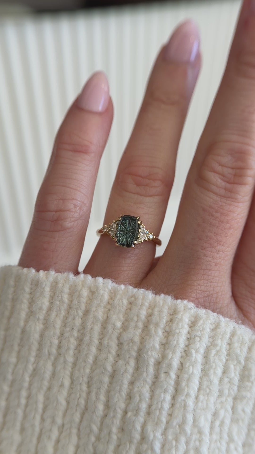 The Maeve Ring | 2.21 CT Elongated Cushion Starbrite™ Teal Green Australian Sapphire
