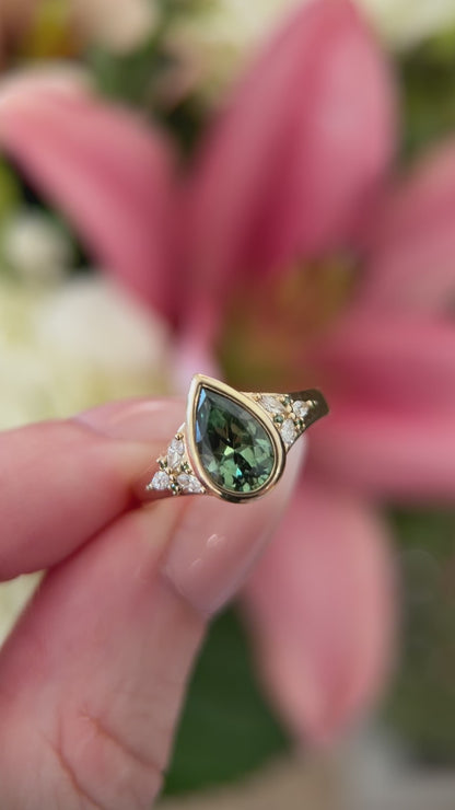 The Daylight Ring | 1.72 CT Pear Forest Green Sapphire