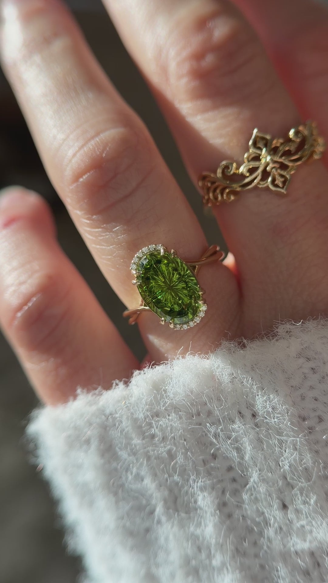 The Fates Ring - Half Halo | 4.35 Oval Starbrite™ Green Tourmaline