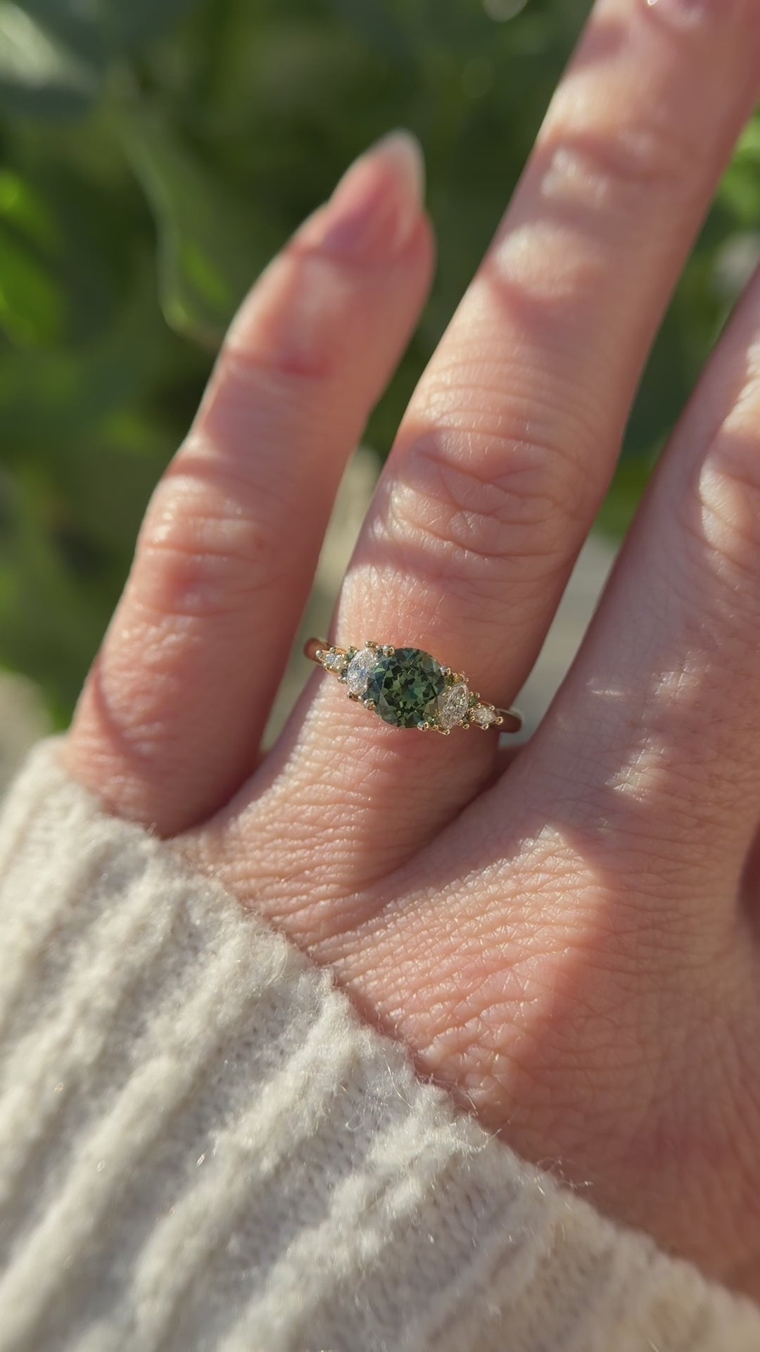 The Maeve Ring | 1.07 CT Round Green Sapphire + Dark Green Diamond Hidden Halo