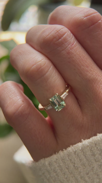 The Tryn Ring - 1.54 CT Emerald Cut Seafoam Tourmaline