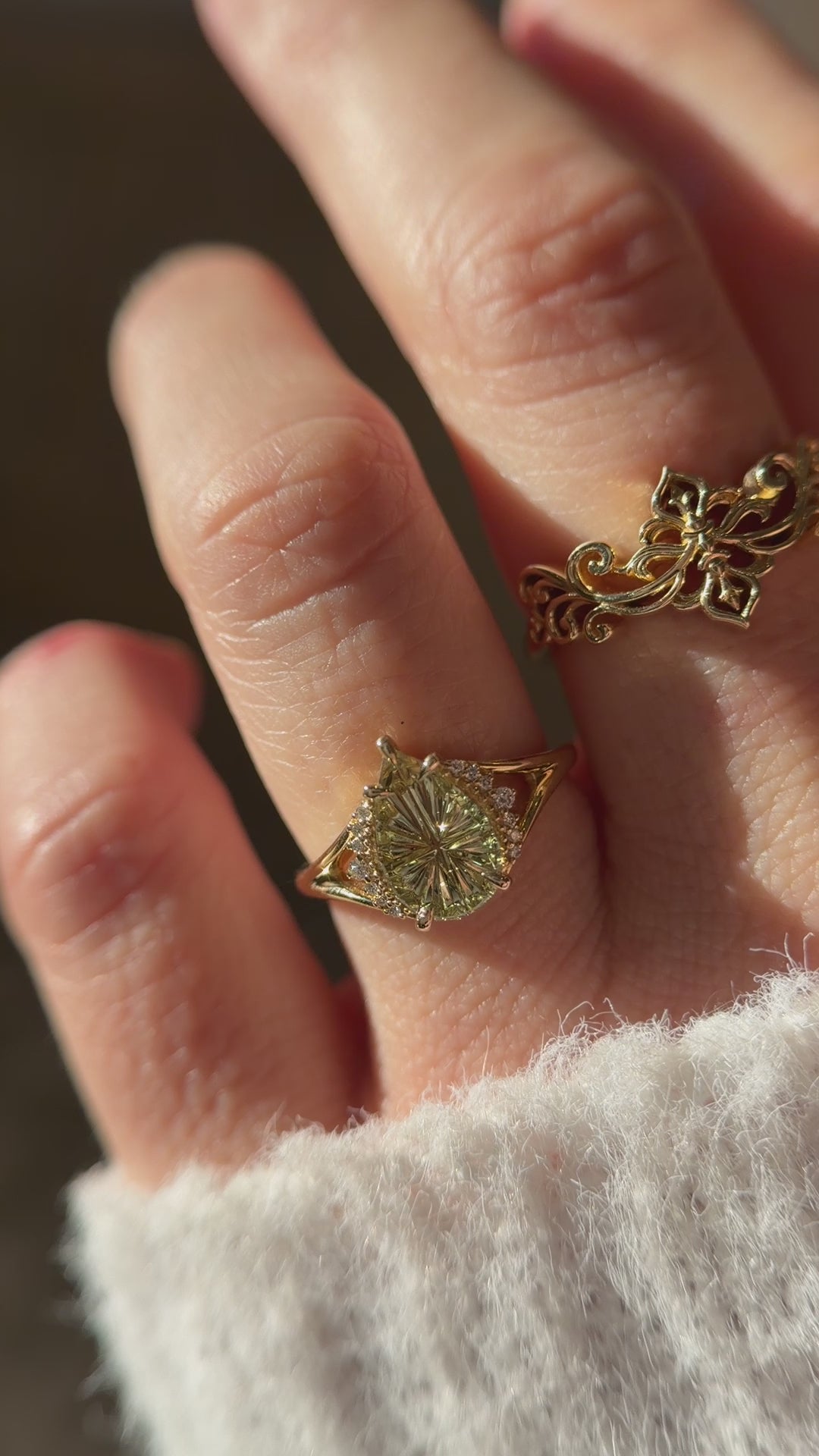 The Serendipity Ring | 1.56 CT Pear Starbrite™ Yellow Green Montana Sapphire