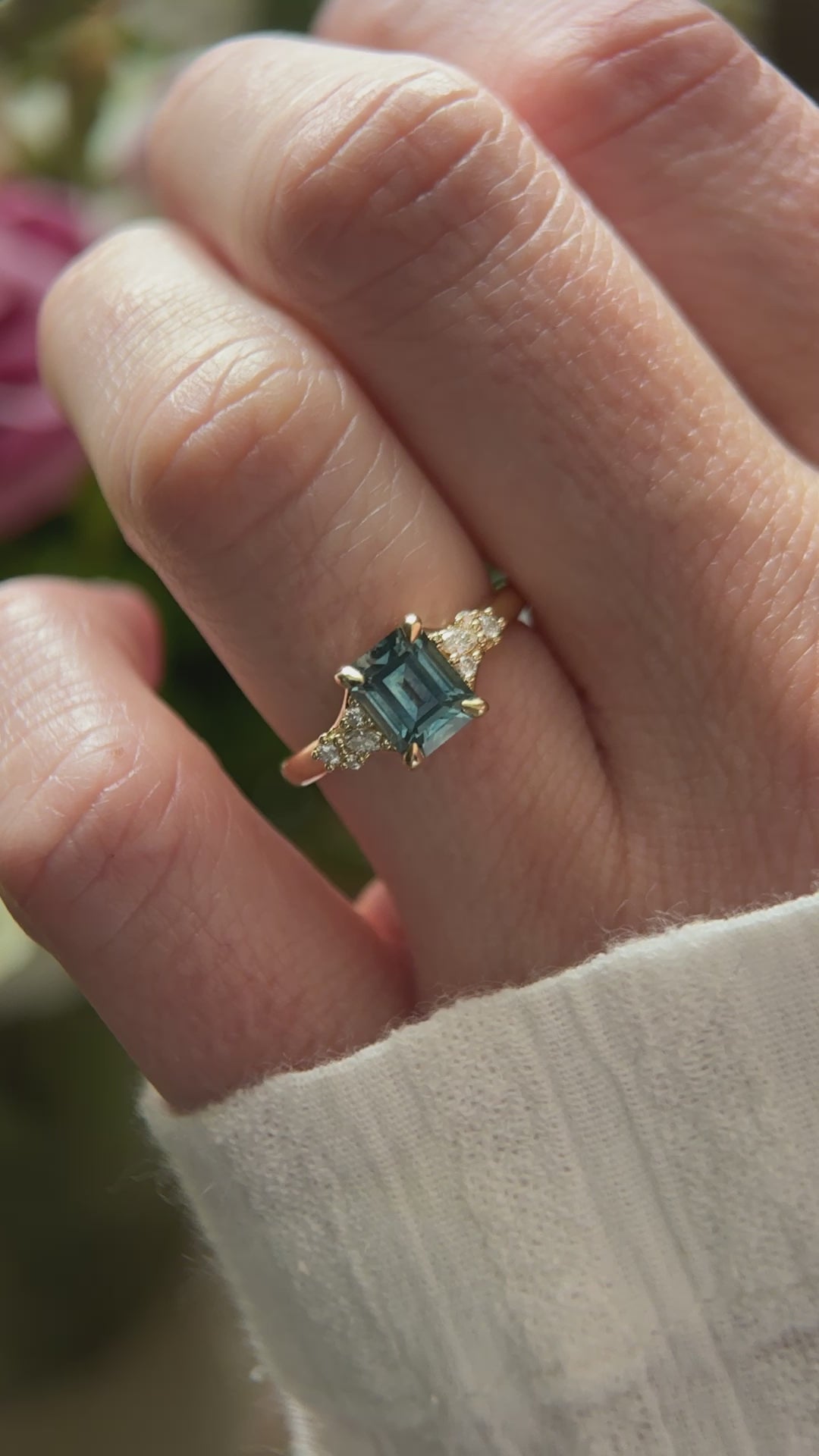 The Lyria Ring - 1.61 CT Teal Emerald Cut Montana Sapphire
