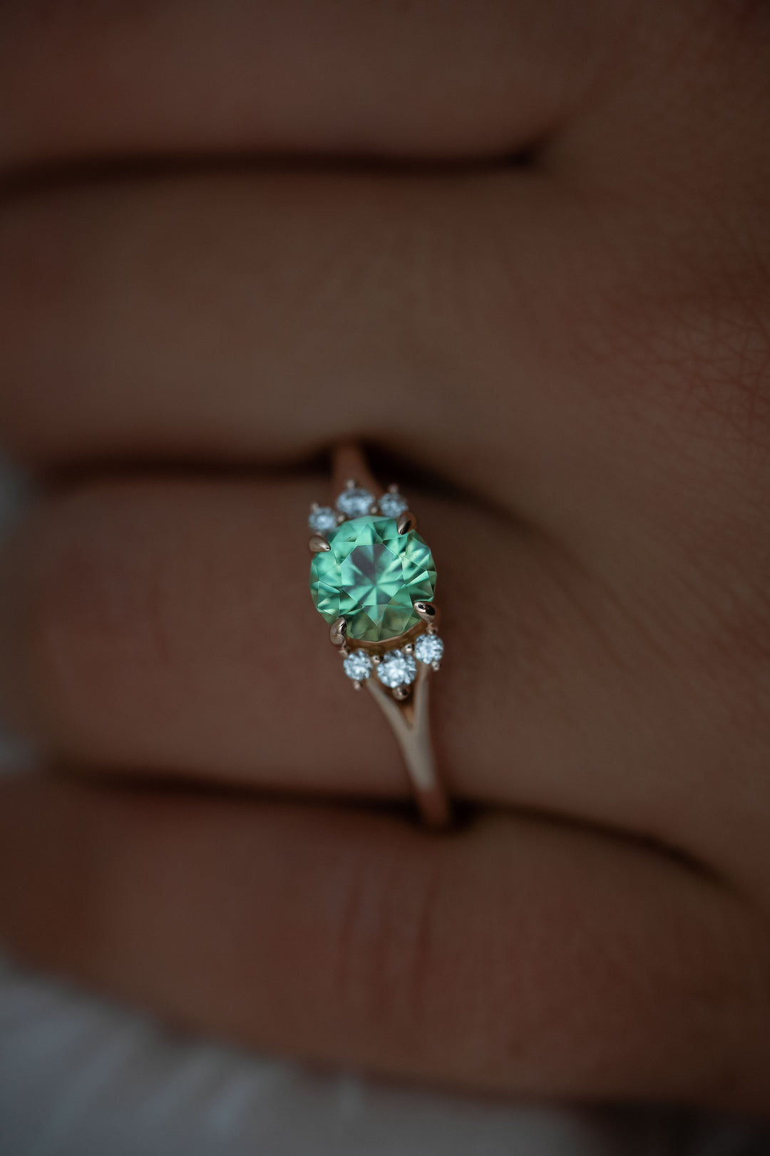 The Delphine 0.80 CT Round Mint Green Tourmaline Ring