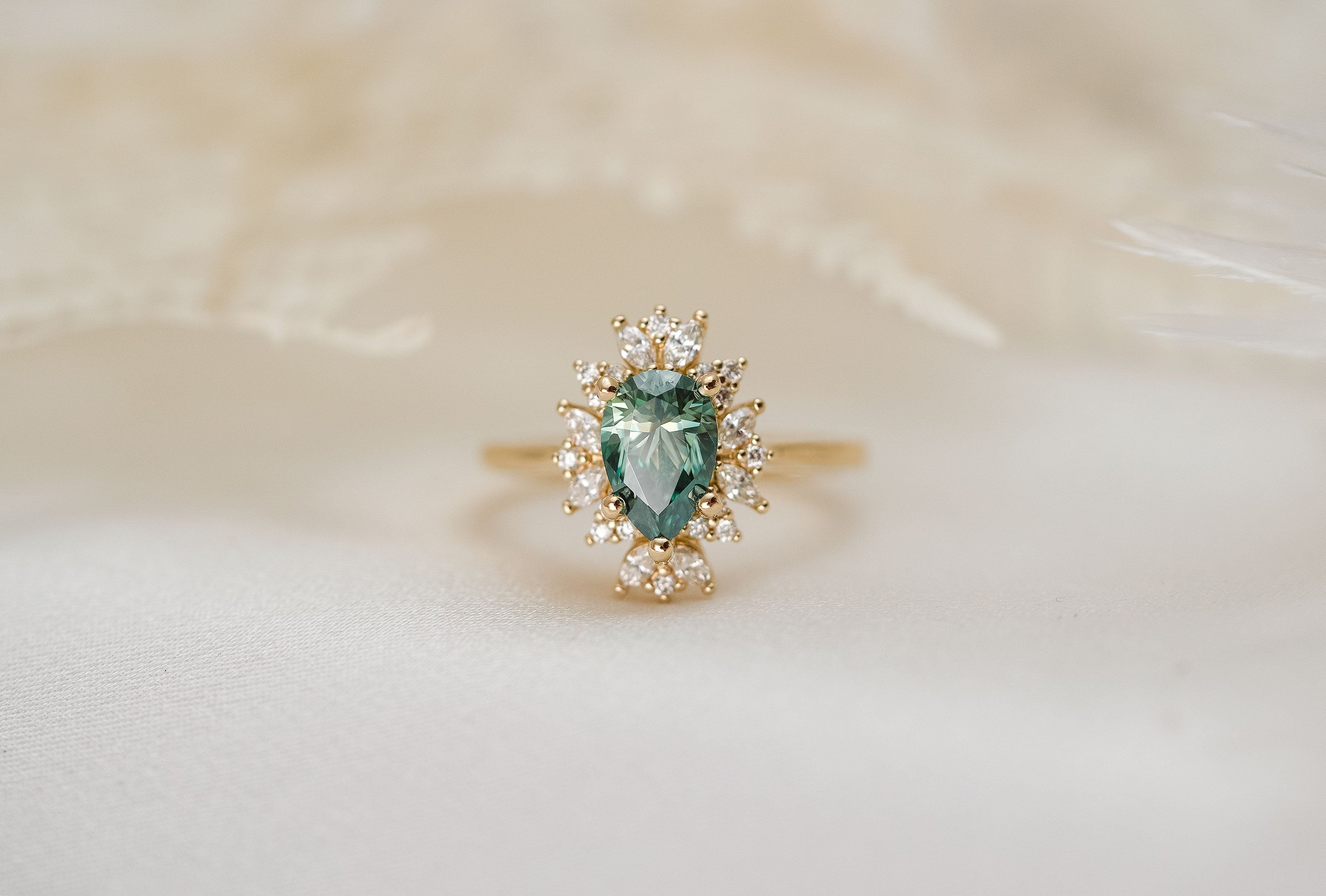 The Priya 1.6 CT Pear Teal Moissanite Ring - Lavender Creek Gems 