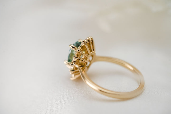 The Priya 1.6 CT Pear Teal Moissanite Ring
