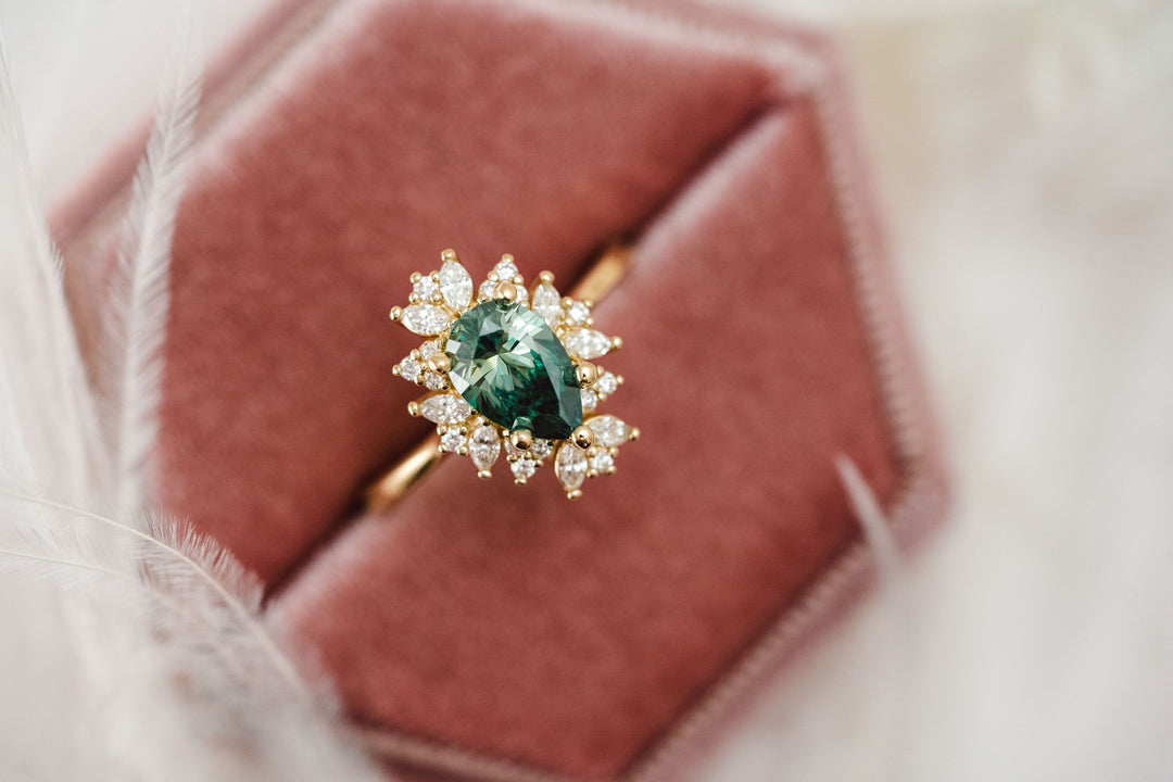 The Priya 1.6 CT Pear Teal Moissanite Ring