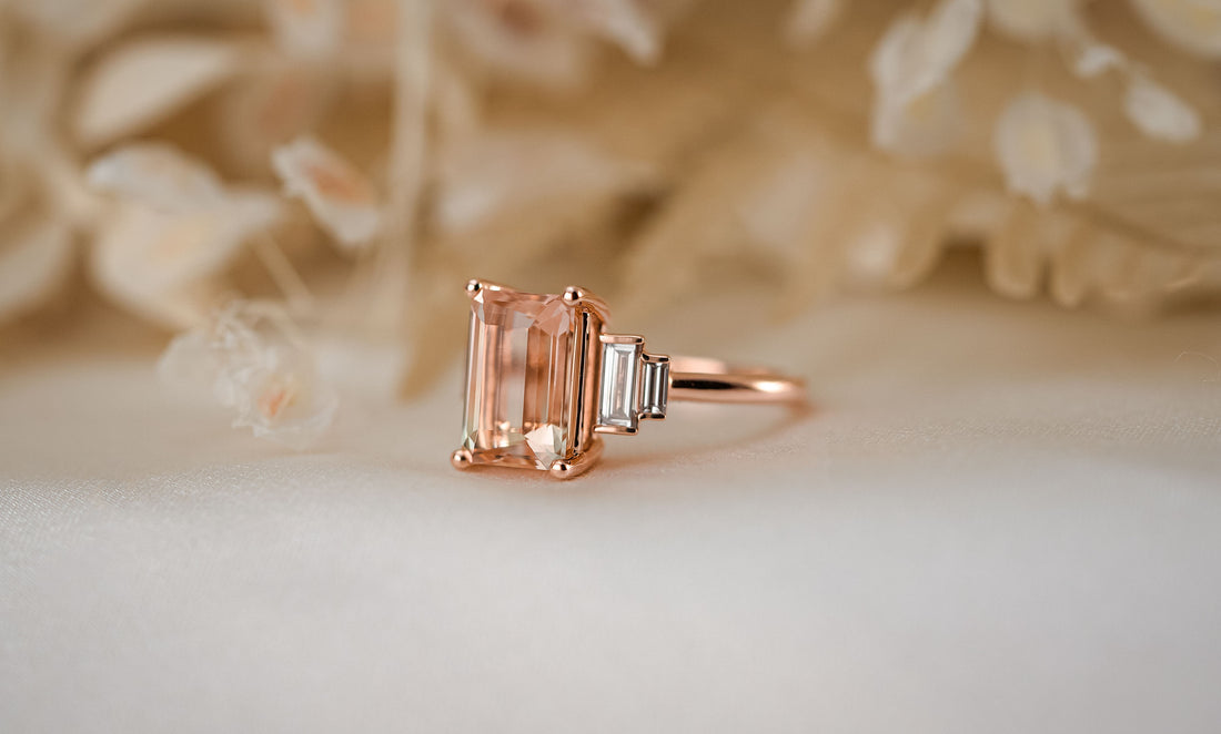 The Solara 3.15 CT Bi Color Peach Tourmaline Ring - Lavender Creek Gems 