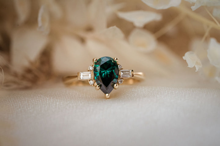 The Brielle 1.5 CT Pear Green Moissanite Ring