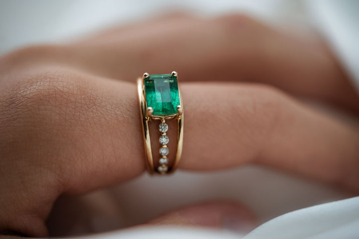 Three Band Emerald & Diamond Ring