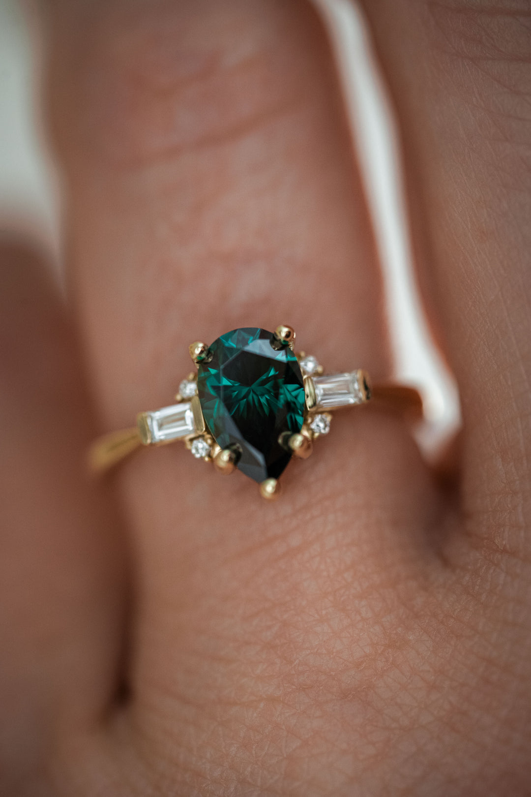 The Brielle 1.5 CT Pear Green Moissanite Ring